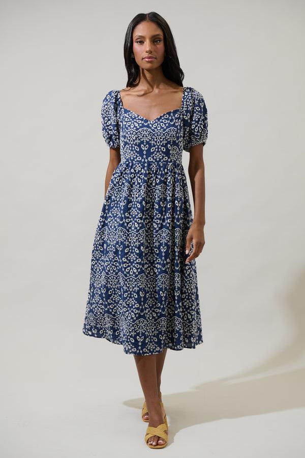 Sugarlips Viridiana Floral Eyelet Alessi Puff Sleeve Midi Dres