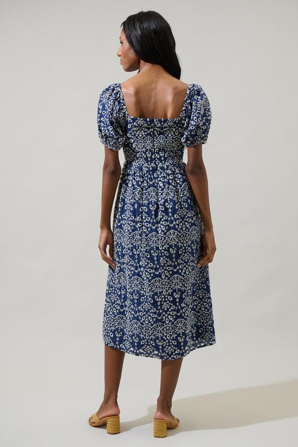 Sugarlips Viridiana Floral Eyelet Alessi Puff Sleeve Midi Dres