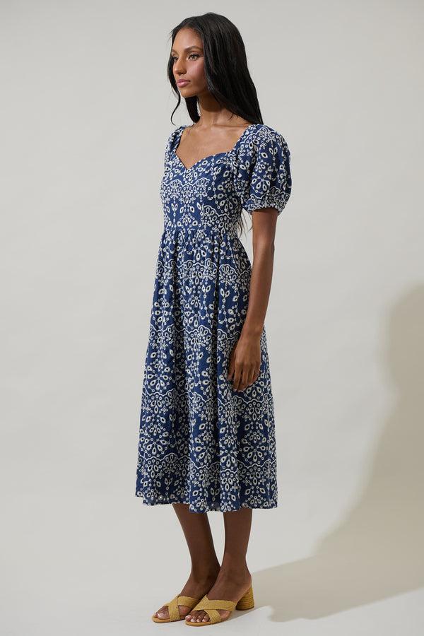 Sugarlips Viridiana Floral Eyelet Alessi Puff Sleeve Midi Dres