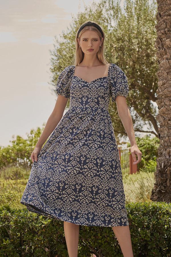 sugarlips Viridiana Floral Eyelet Alessi Puff Sleeve Midi Dres