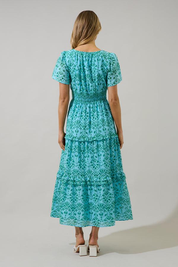 Sugarlips Viridiana Floral Eyelet Palmer Poplin Tiered Maxi Dress