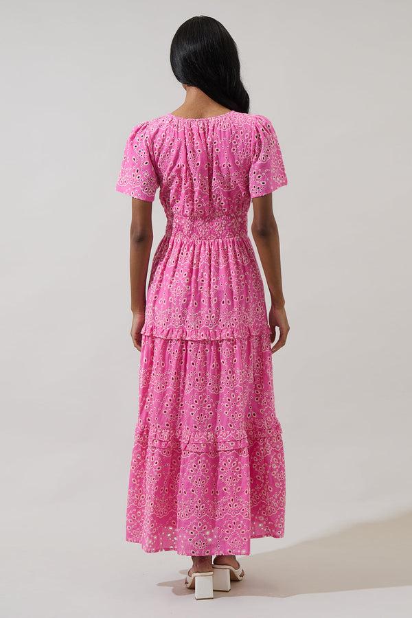 Sugarlips Viridiana Floral Eyelet Palmer Poplin Tiered Maxi Dress