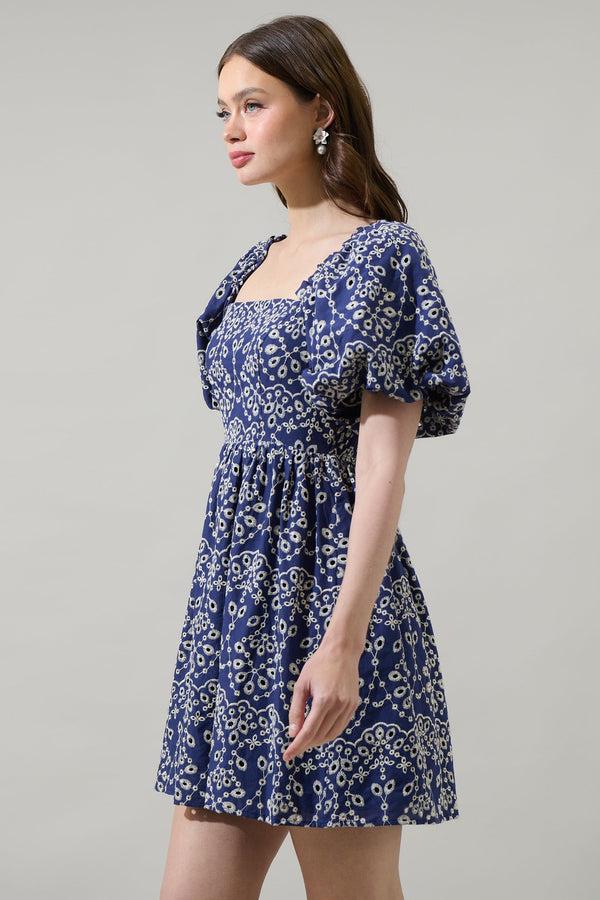 Sugarlips Viridiana Floral Eyelet Sonora Bubble Sleeve Babydoll Dress