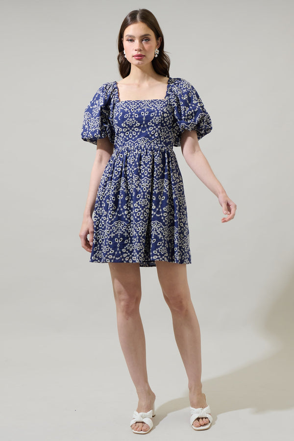 Sugarlips Viridiana Floral Eyelet Sonora Bubble Sleeve Babydoll Dress