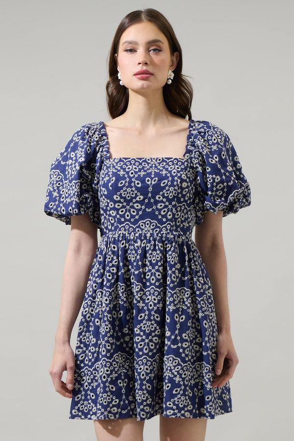 sugarlips Viridiana Floral Eyelet Sonora Bubble Sleeve Babydoll Dress