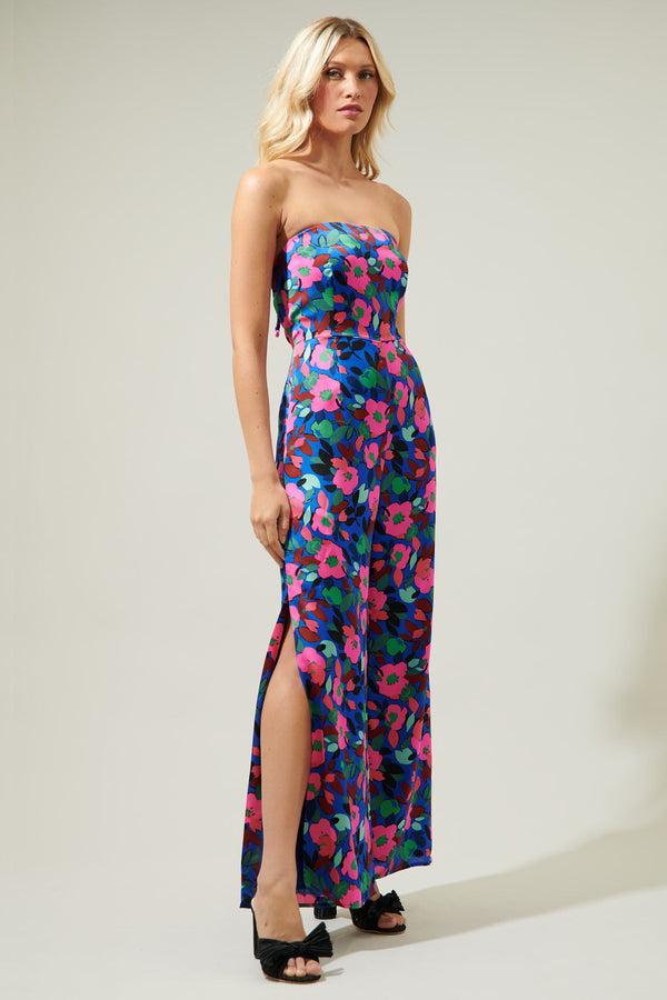 Sugarlips Vivi Berry Floral Angelini Split Leg Jumpsuit