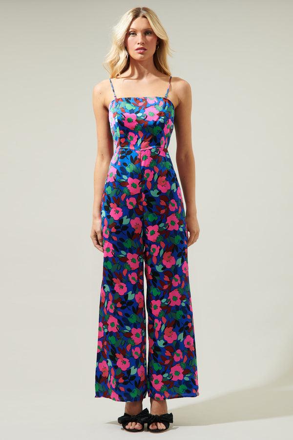 Sugarlips Vivi Berry Floral Angelini Split Leg Jumpsuit