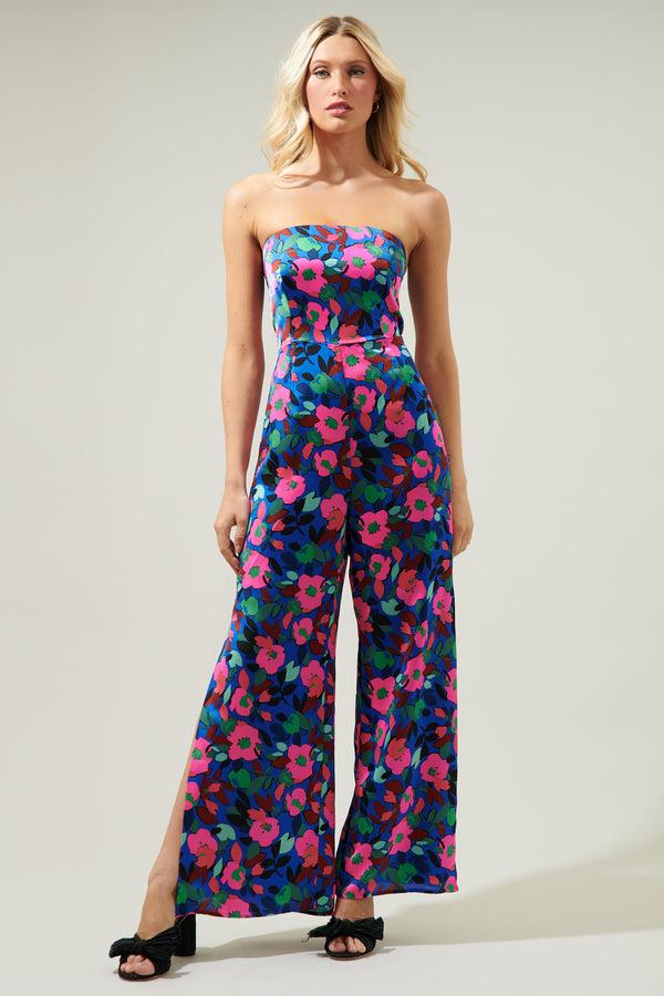sugarlips Vivi Berry Floral Angelini Split Leg Jumpsuit