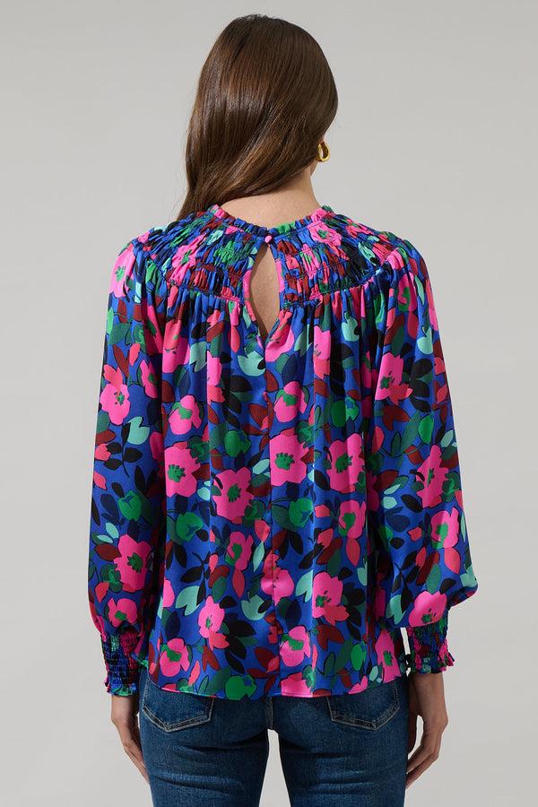 Sugarlips Vivi Berry Floral Bonsoir Smocked Raglan Sleeve Blouse