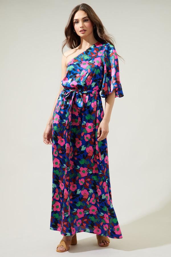 Sugarlips Vivi Berry Meara One Shoulder Satin Maxi Dress