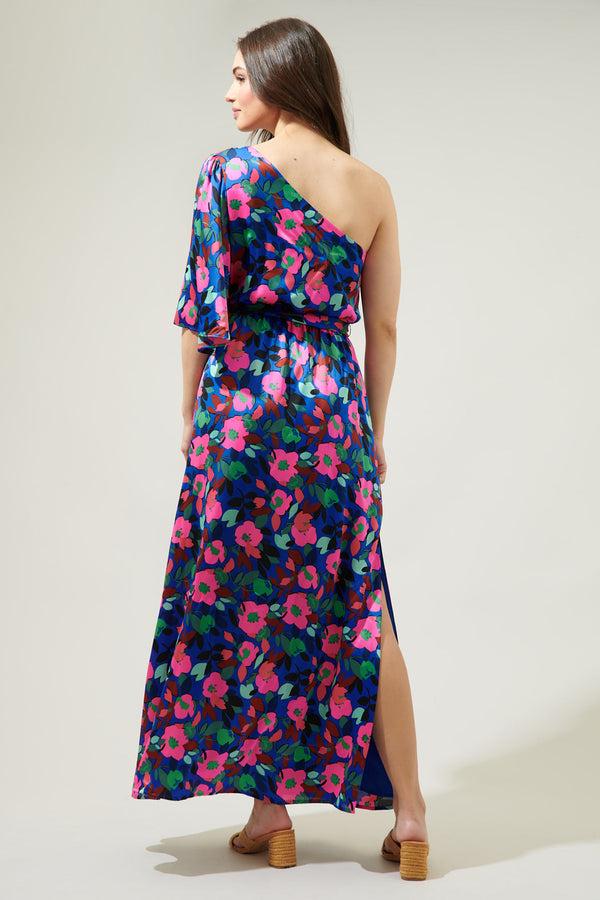 Sugarlips Vivi Berry Meara One Shoulder Satin Maxi Dress