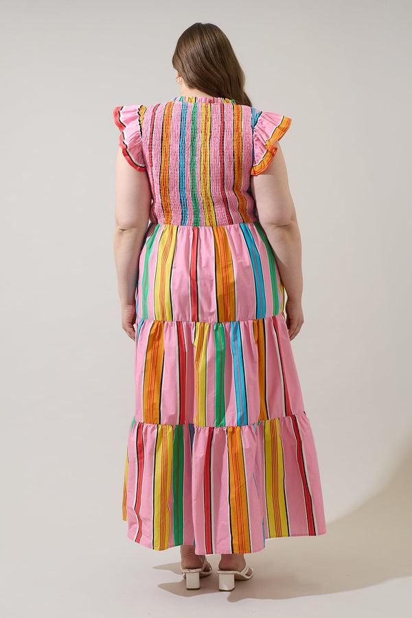 Sugarlips Viya Stripe Sunfire Tiered Midi Dress Curve