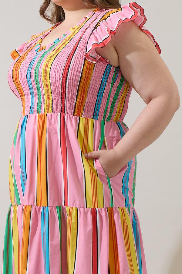 Sugarlips Viya Stripe Sunfire Tiered Midi Dress Curve