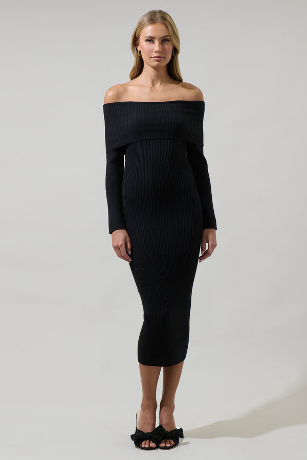 sugarlips Vonnie Off the Shoulder Midi Sweater Dress