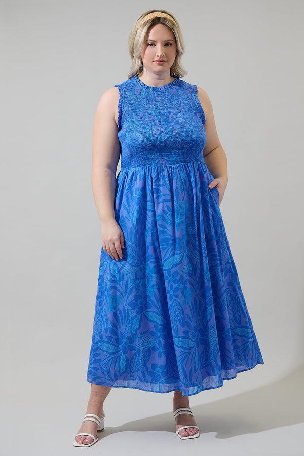 sugarlips Warren Floral Cecil Smocked Sleeveless Midi Dress Curve