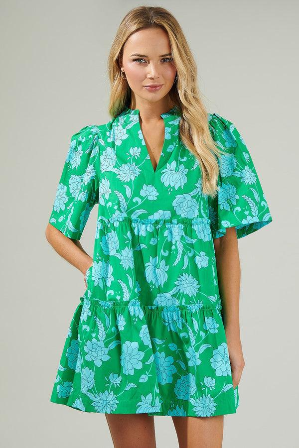 Sugarlips Waterlilly Floral Dixie Split Neck Shift Dress