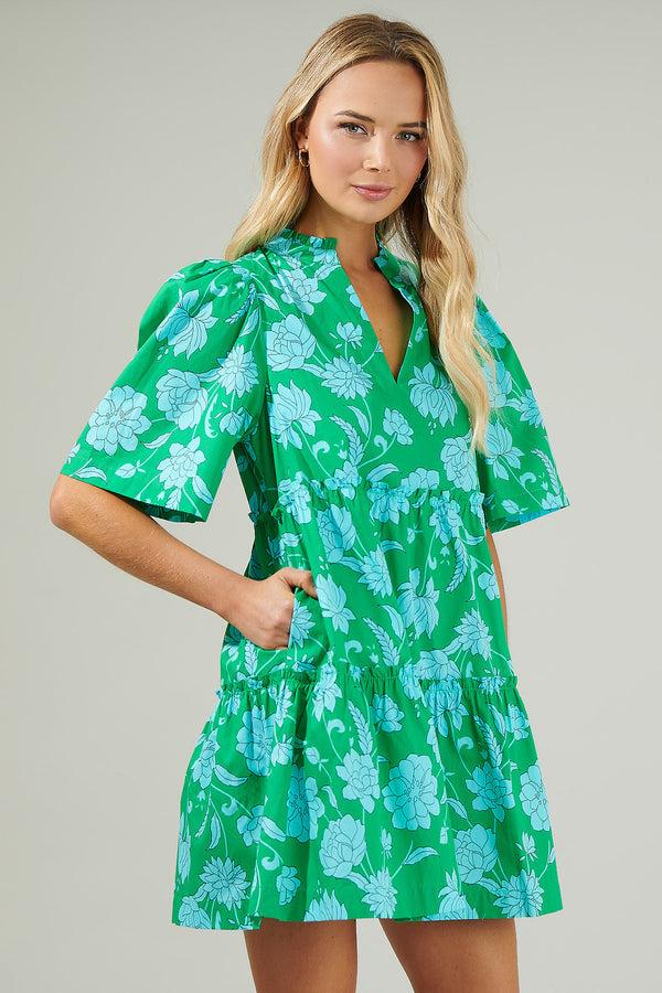 Sugarlips Waterlilly Floral Dixie Split Neck Shift Dress