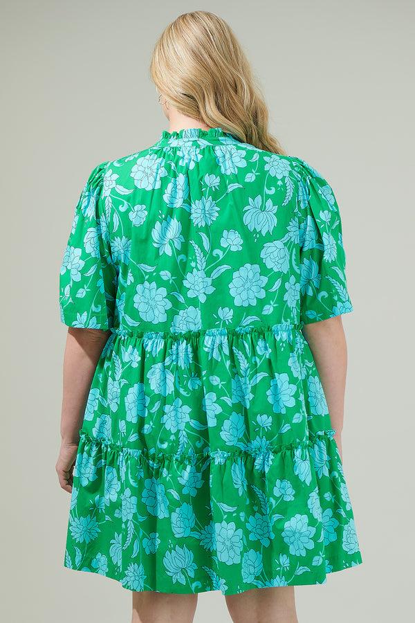 Sugarlips Waterlilly Floral Dixie Split Neck Shift Dress Curve