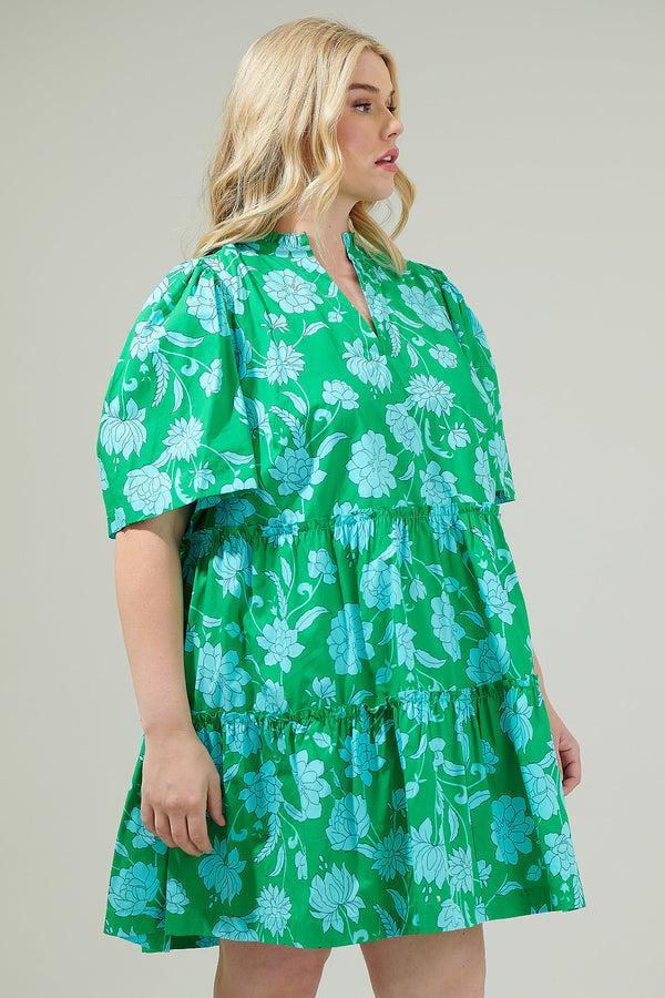 Sugarlips Waterlilly Floral Dixie Split Neck Shift Dress Curve