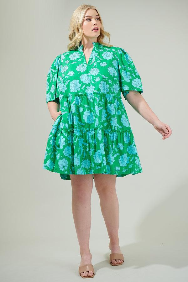 Sugarlips Waterlilly Floral Dixie Split Neck Shift Dress Curve