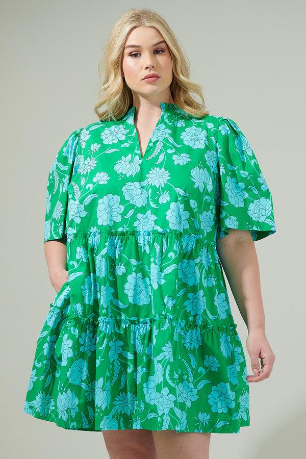 sugarlips Waterlilly Floral Dixie Split Neck Shift Dress Curve