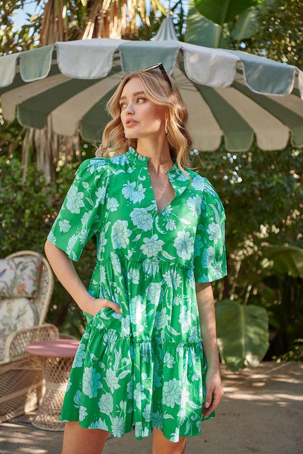 sugarlips Waterlilly Floral Dixie Split Neck Shift Dress