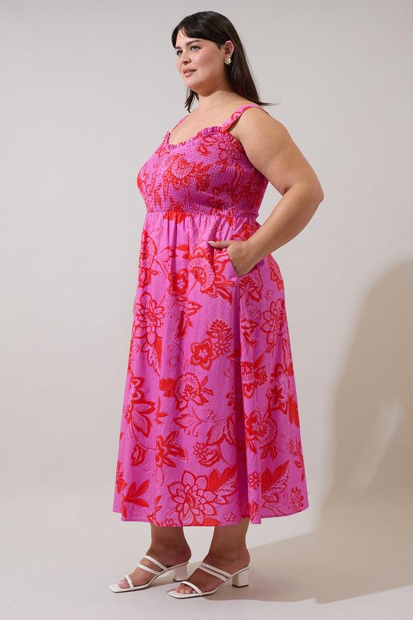 Sugarlips Weirly Floral Panola Smocked Maxi Dress Curve