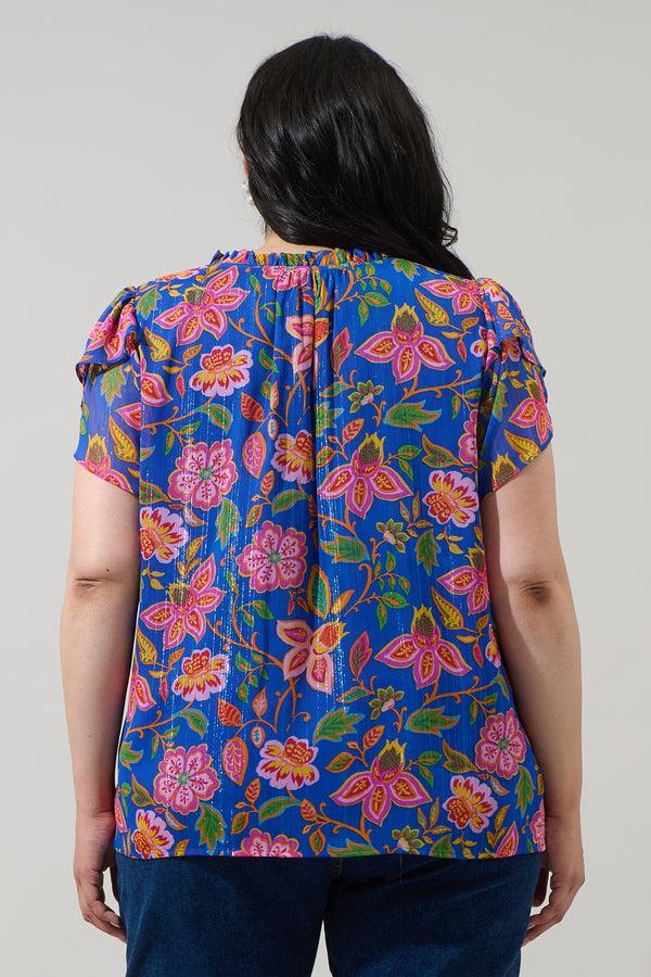 Sugarlips Wendey Floral Montie Ruffle Tie Neck Blouse Curve