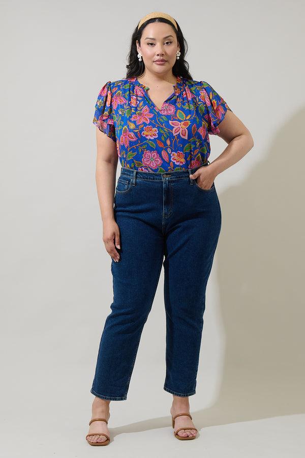 Sugarlips Wendey Floral Montie Ruffle Tie Neck Blouse Curve