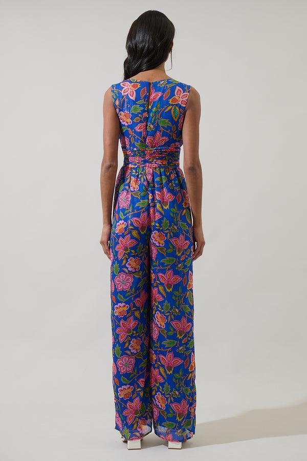 Sugarlips Wendey Floral Tilda Plunging Neckline Jumpsuit