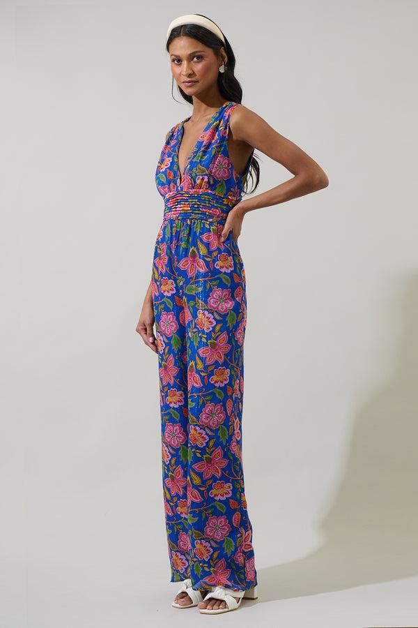 Sugarlips Wendey Floral Tilda Plunging Neckline Jumpsuit