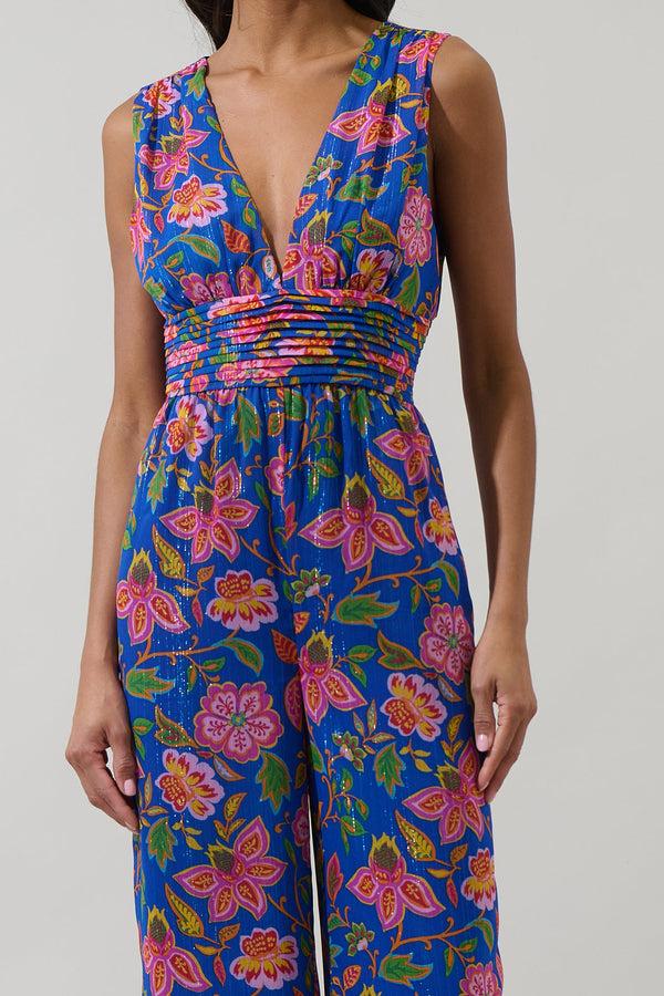 Sugarlips Wendey Floral Tilda Plunging Neckline Jumpsuit