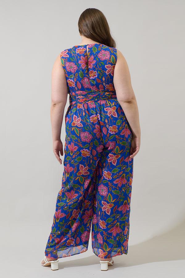 Sugarlips Wendey Floral Tilda Plunging Neckline Jumpsuit Curve