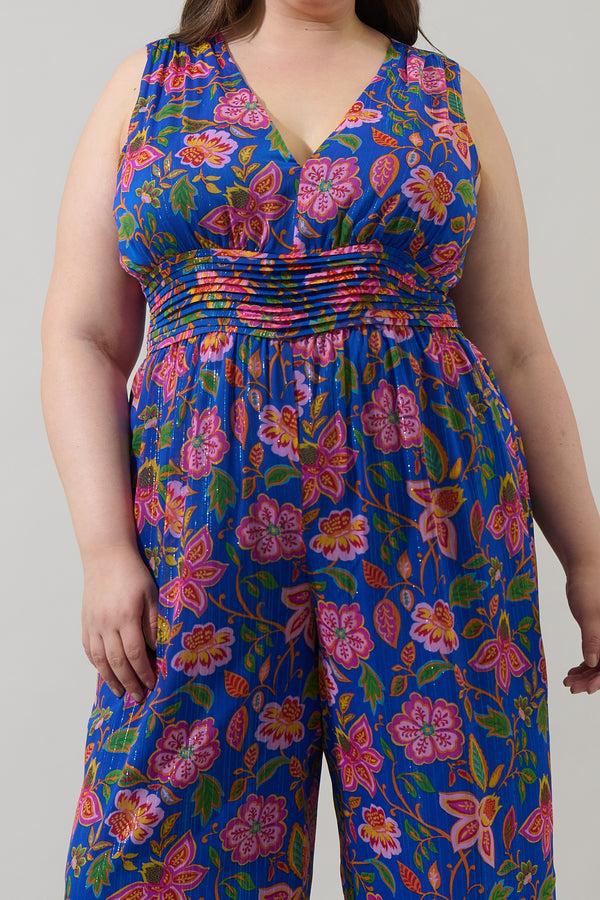 Sugarlips Wendey Floral Tilda Plunging Neckline Jumpsuit Curve