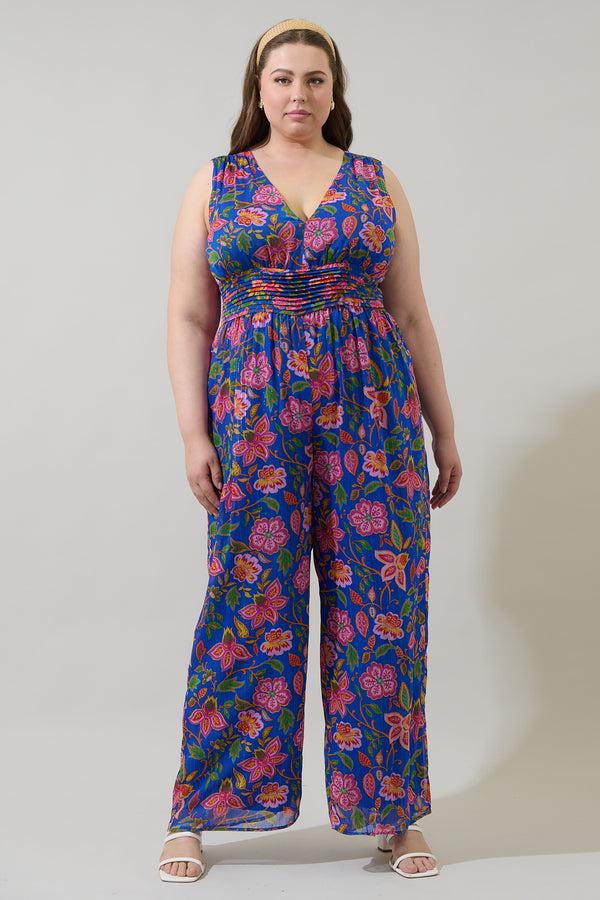 sugarlips Wendey Floral Tilda Plunging Neckline Jumpsuit Curve