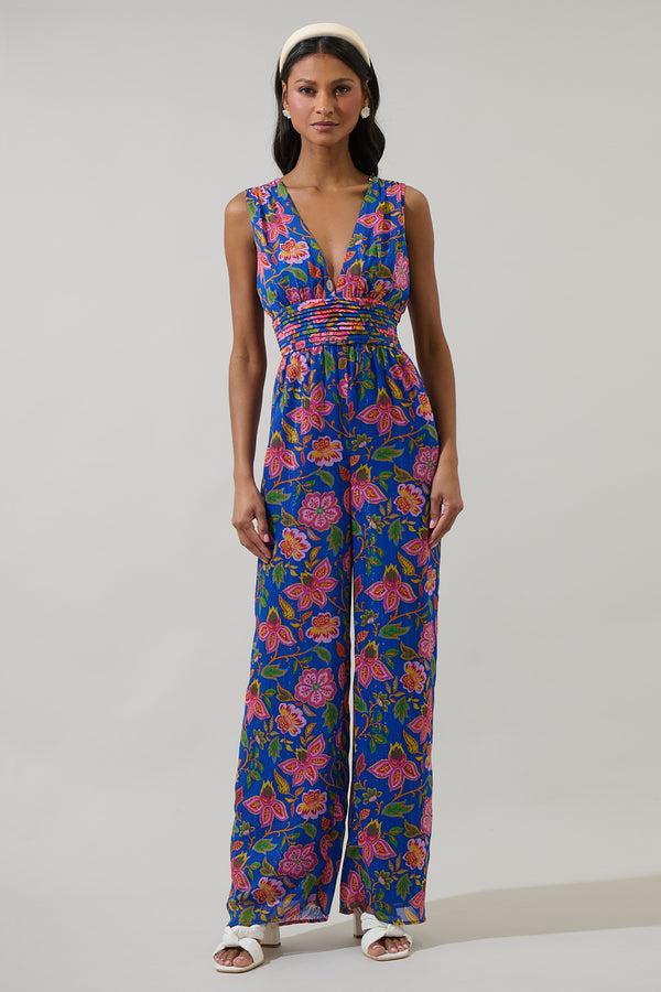 sugarlips Wendey Floral Tilda Plunging Neckline Jumpsuit