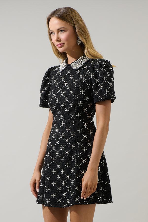 Sugarlips Whitney Tweed Tanny Rhinestone Mini Dress