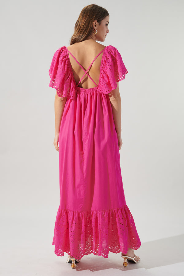 Sugarlips Wild Heart Eyelet Detail Poplin Maxi Dress