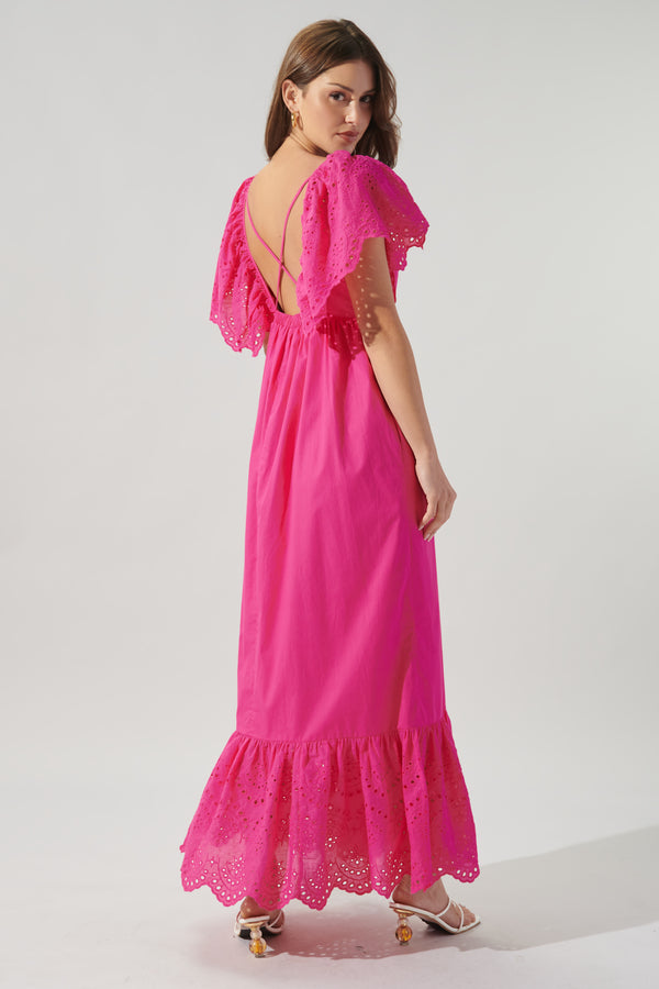 Sugarlips Wild Heart Eyelet Detail Poplin Maxi Dress
