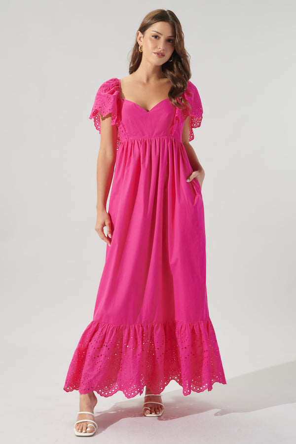 Sugarlips Wild Heart Eyelet Detail Poplin Maxi Dress