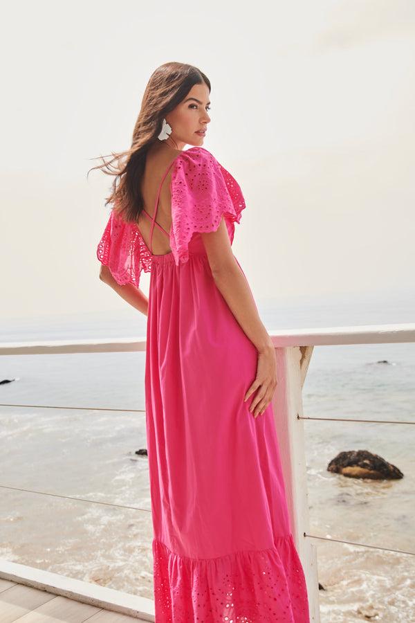 sugarlips Wild Heart Eyelet Detail Poplin Maxi Dress
