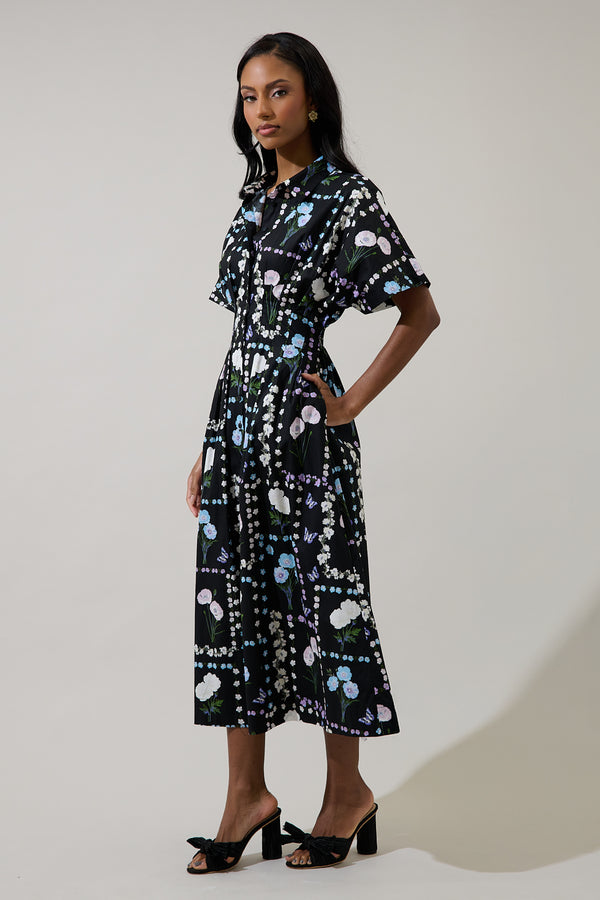 Sugarlips Wilderra Pleated Midi Dress Trevis Floral