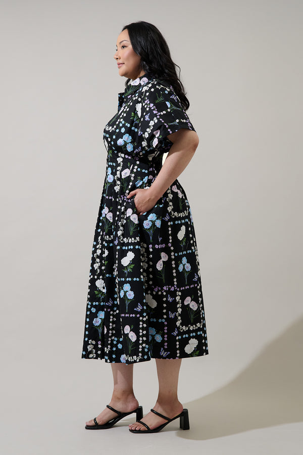 Sugarlips Wilderra Pleated Midi Dress Trevis Floral Curve