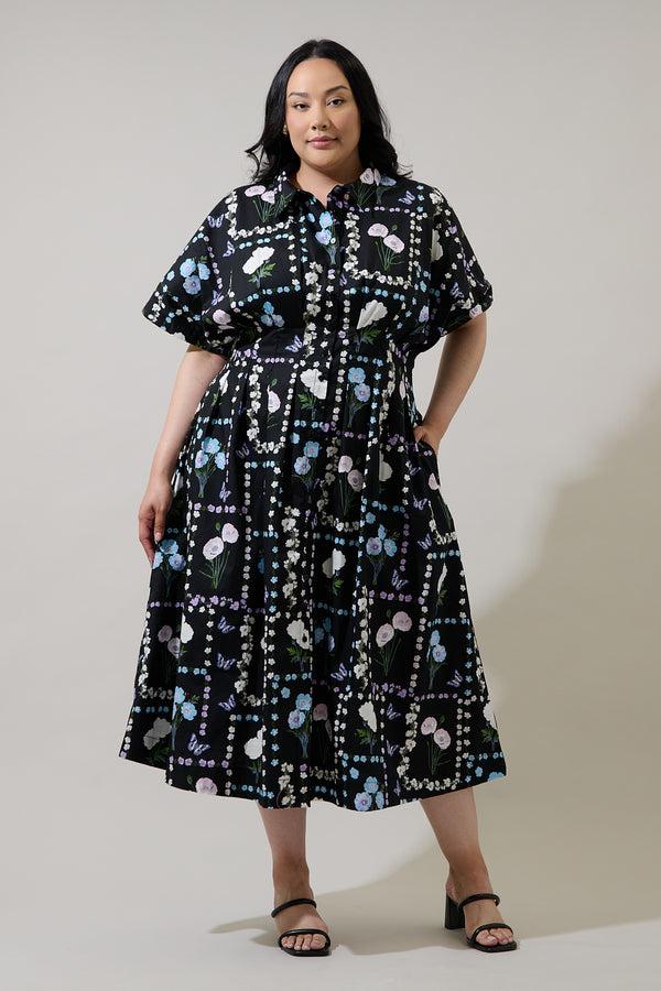 sugarlips Wilderra Pleated Midi Dress Trevis Floral Curve
