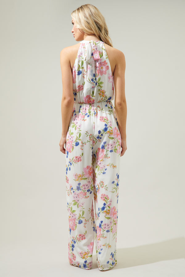 Sugarlips Wildheart Floral Merci Tie Back Wide Leg Jumpsuit