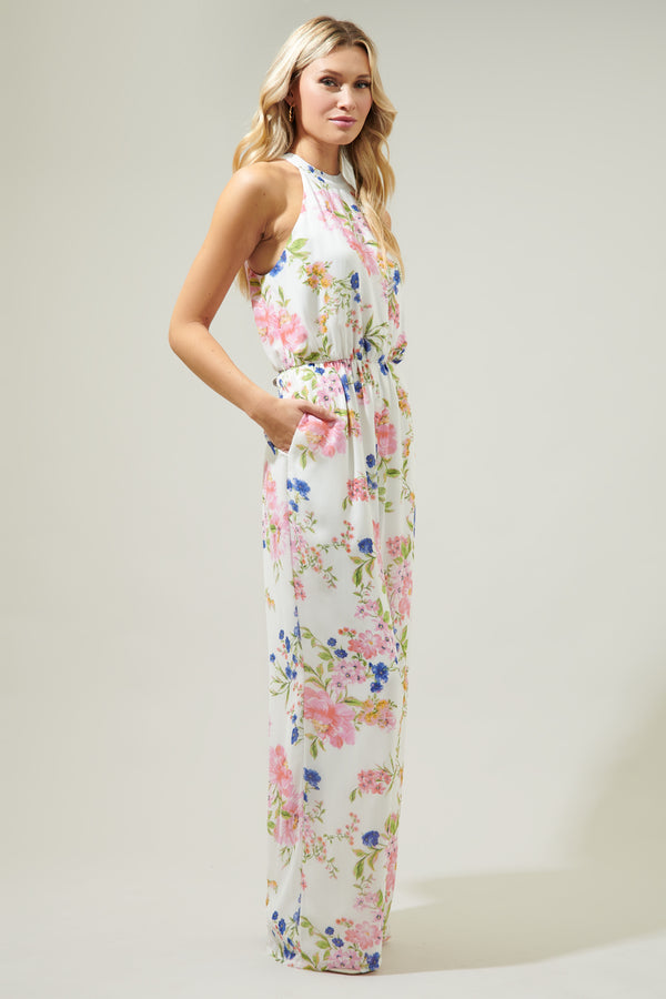 Sugarlips Wildheart Floral Merci Tie Back Wide Leg Jumpsuit