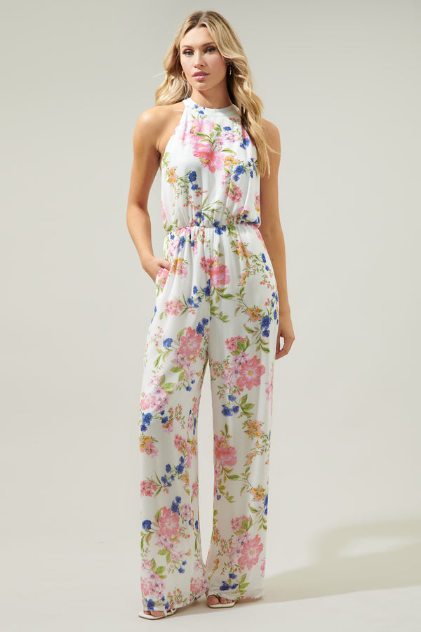 sugarlips Wildheart Floral Merci Tie Back Wide Leg Jumpsuit