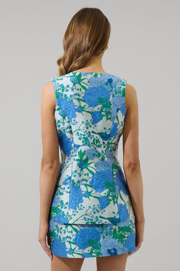 Sugarlips Willa Floral Maize Jacquard Sleeveless Top