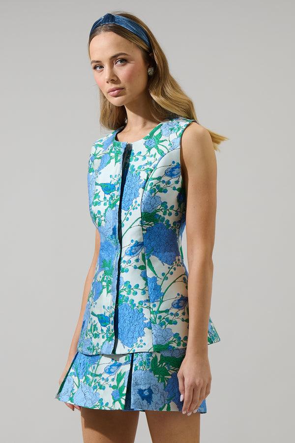 Sugarlips Willa Floral Maize Jacquard Sleeveless Top