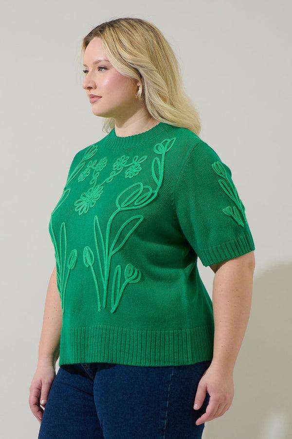 Sugarlips Winsley Floral Embroidered Sweater Top Curve